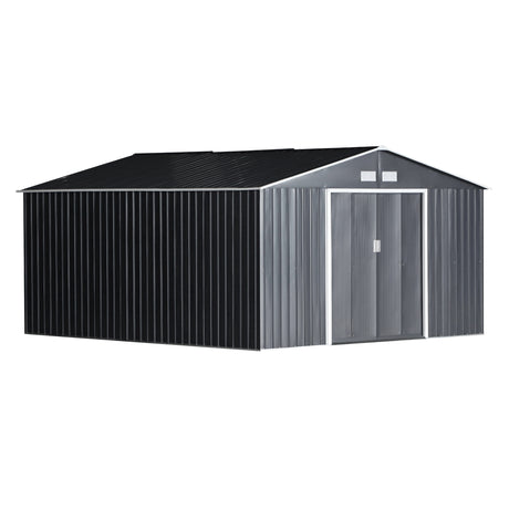 easycomfort easycomfort casetta da giardino con base e doppie porte scorrevoli capanno da giardino in acciaio 340x386x200cm grigio
