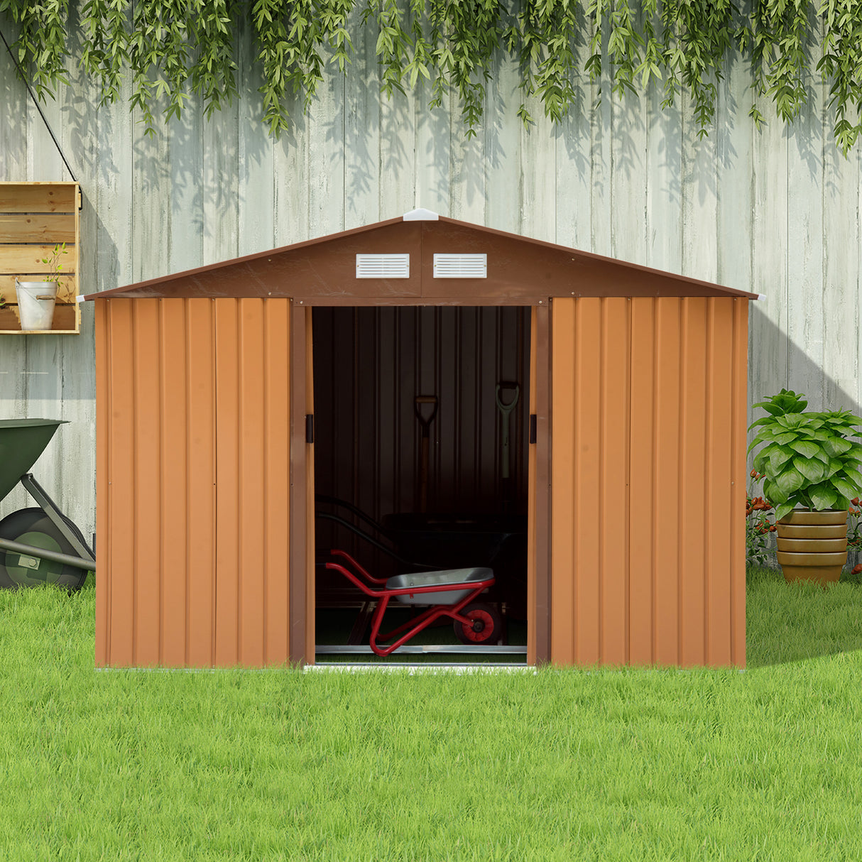 easycomfort casetta porta attrezzi capanno da giardino porta utensili in lamiera gialla