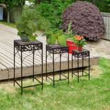 easycomfort easycomfort set 3 pezzi piedistallo porta piante in ferro battuto marrone