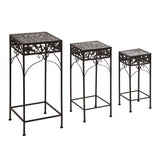 easycomfort easycomfort set 3 pezzi piedistallo porta piante in ferro battuto marrone