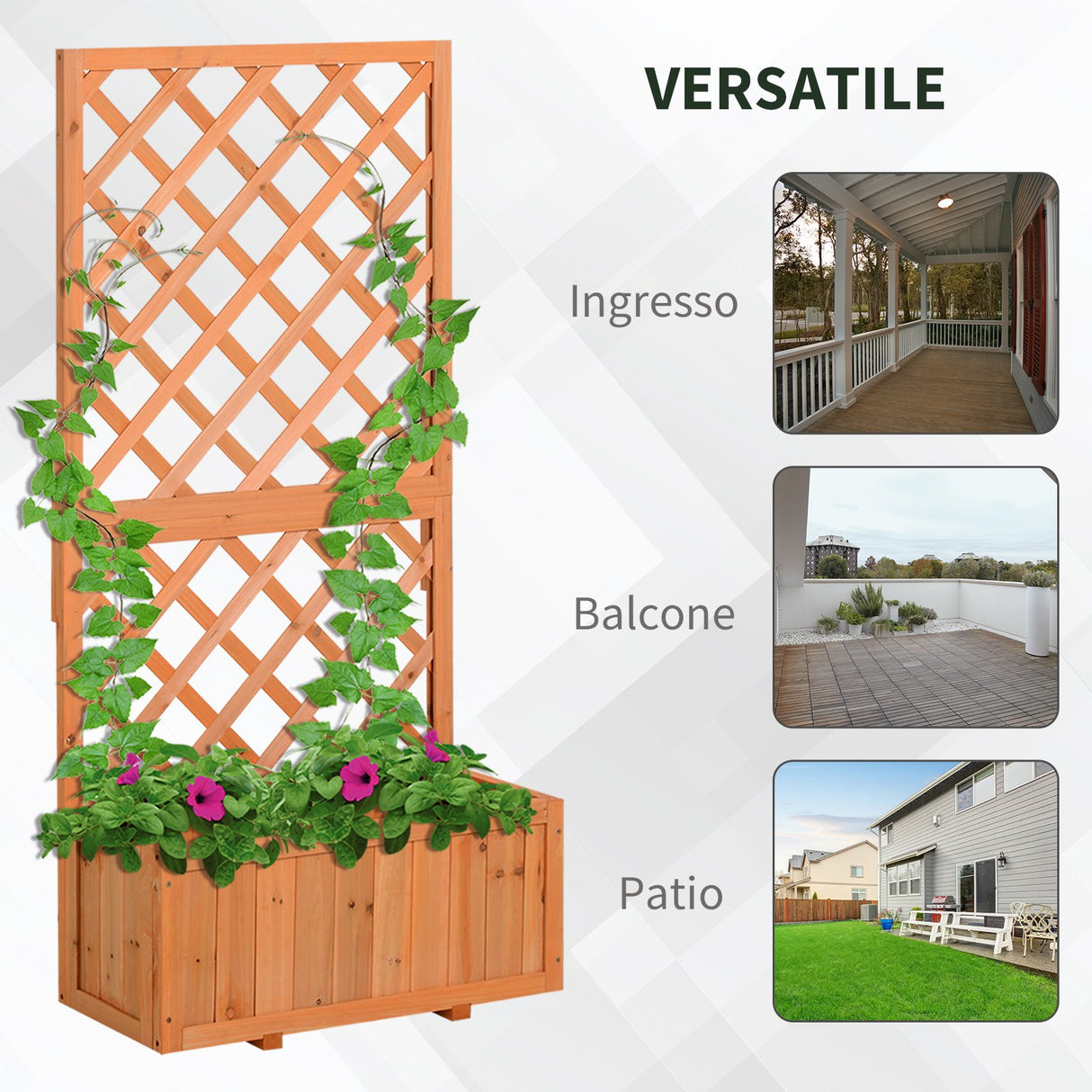 easycomfort easycomfort fioriera da esterno in legno con spalliera a griglia per rampicanti