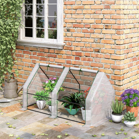 easycomfort serra da giardino con copertura in pe rinforzato e telaio in acciaio 180x90x90cm bianco