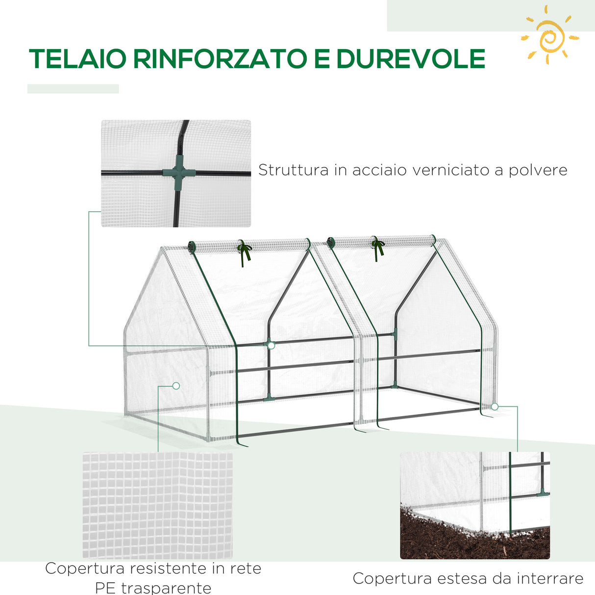 easycomfort serra da giardino con copertura in pe rinforzato e telaio in acciaio 180x90x90cm bianco