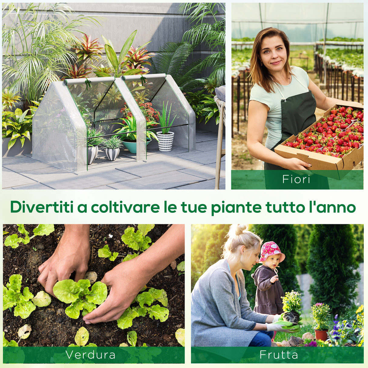 easycomfort serra da giardino con copertura in pe rinforzato e telaio in acciaio 180x90x90cm bianco