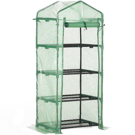 easycomfort serra per piante verticale con scaffale a 4 ripiani in acciaio e pe verde scuro 70x50x160cm