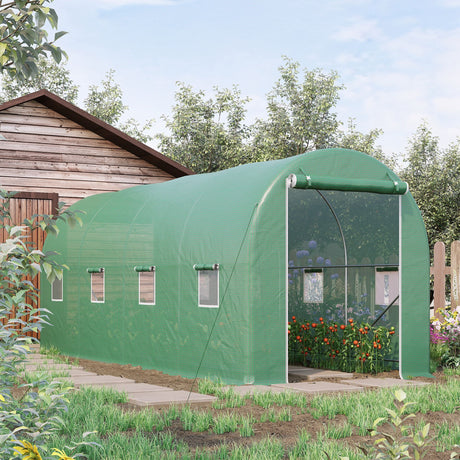easycomfort easycomfort serra a tunnel da giardino struttura in acciaio con 8 finestre verde 500x200x210cm