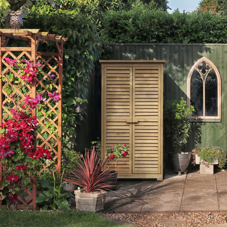 easycomfort armadio porta attrezzi da giardino impermeabile 3 ripiani in legno 87x46.5x160cm