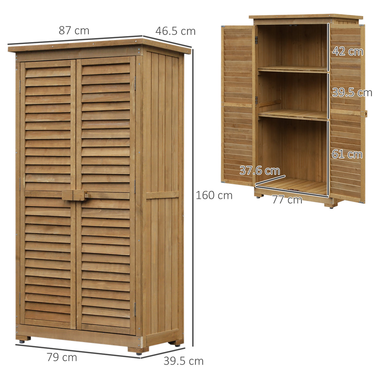 easycomfort armadio porta attrezzi da giardino impermeabile 3 ripiani in legno 87x46.5x160cm