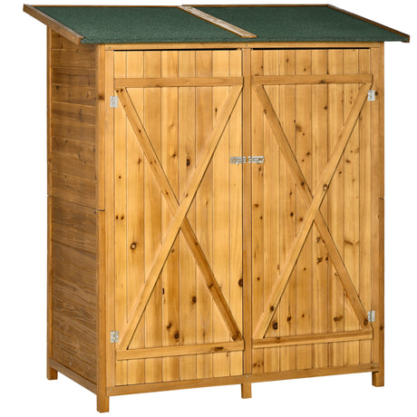 easycomfort easycomfort casetta da giardino in legno a 2 ante con sgabello alto a 2 ripiani e tetto idrorepellente 140x75x157 cm