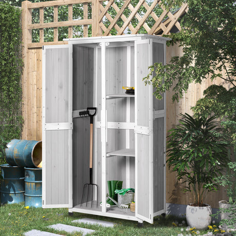 easycomfort easycomfort casetta porta attrezzi in legno di abete a 3 livelli con tetto in bitume 77x58x175 cm grigio