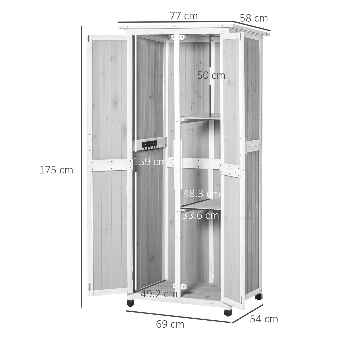 easycomfort easycomfort casetta porta attrezzi in legno di abete a 3 livelli con tetto in bitume 77x58x175 cm grigio