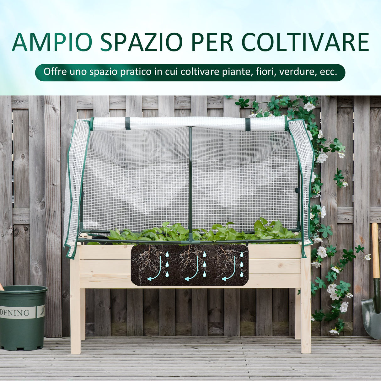 easycomfort easycomfort letto per orto in cassetta con serra da giardino portapiante da esterno in legno e pe per fiori e verdure 121x55x117cm