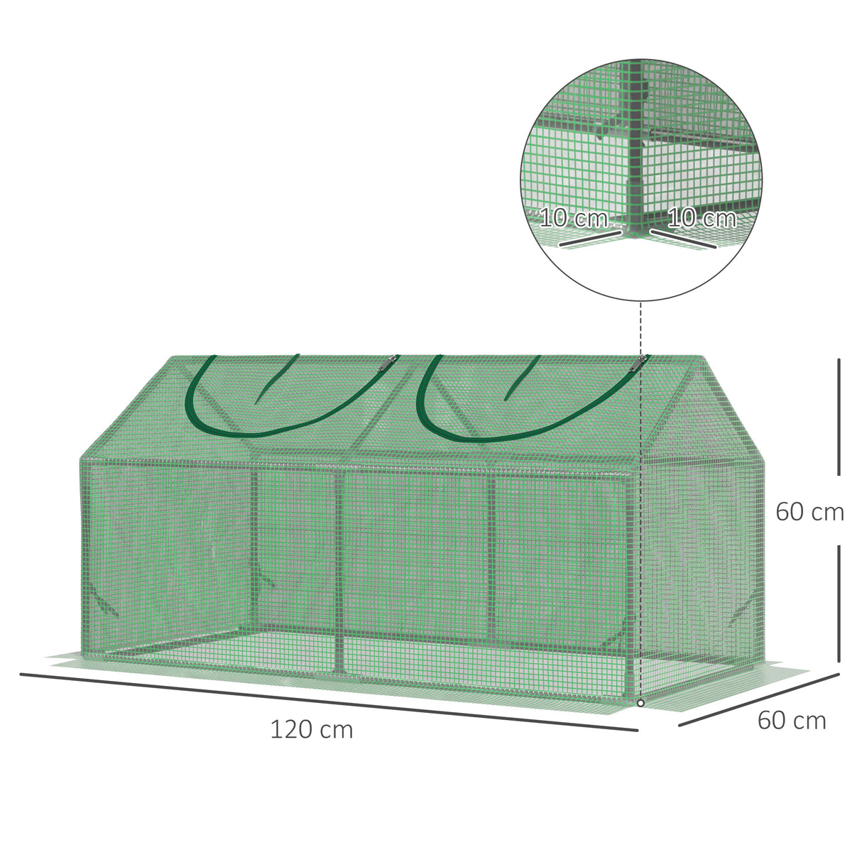 easycomfort serra da giardino con copertura in pe picchetti e bordi estesi 120x60x60cm verde
