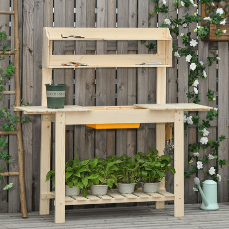 easycomfort banco da lavoro per giardinaggio in legno naturale con vaschetta integrata mensole e ganci 100x40x140cm