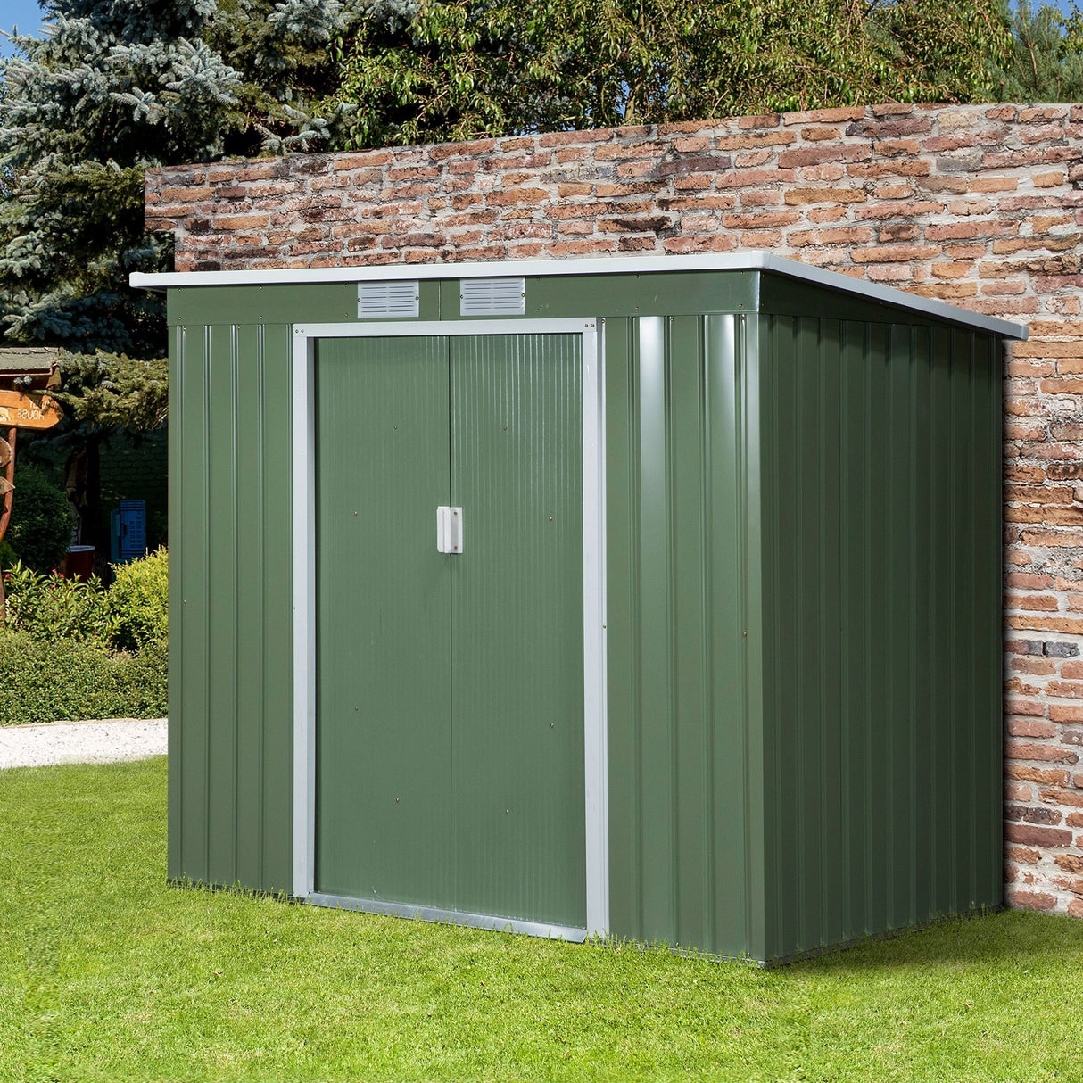 easycomfort casetta da giardino in acciaio con doppia porta scorrevole e prese d aria 213x130x173 cm verde