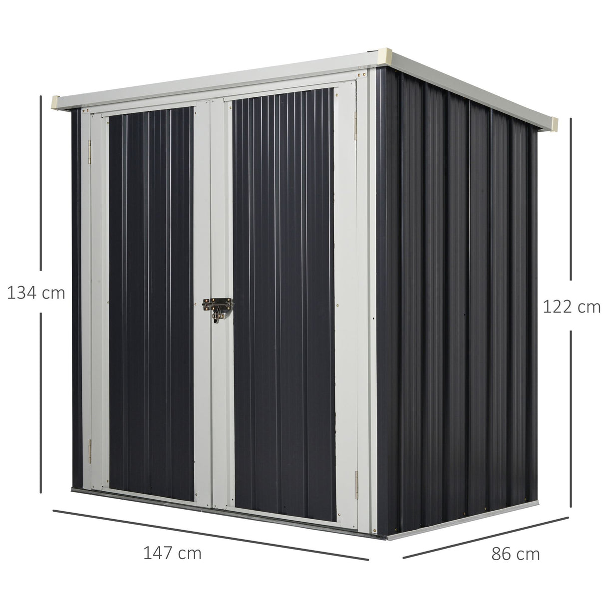 easycomfort casetta da giardino in lamiera di acciaio con doppia porta 147x86x134cm nero e bianco
