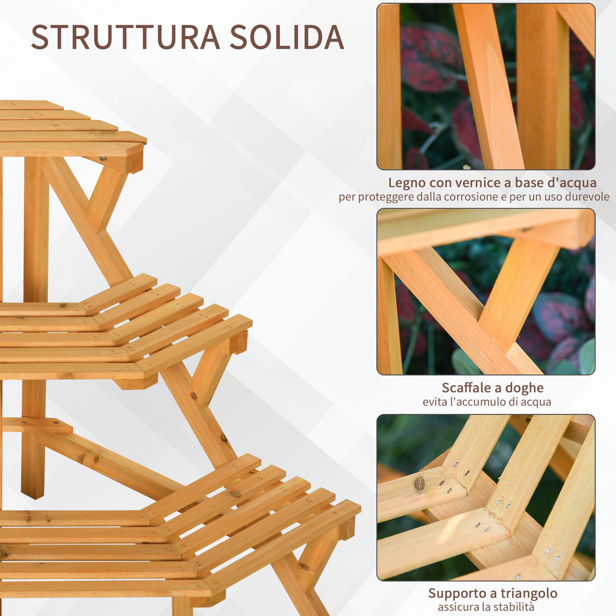 easycomfort easycomfort scaletta portavasi in legno angolare 3 mensole per giardino e casa
