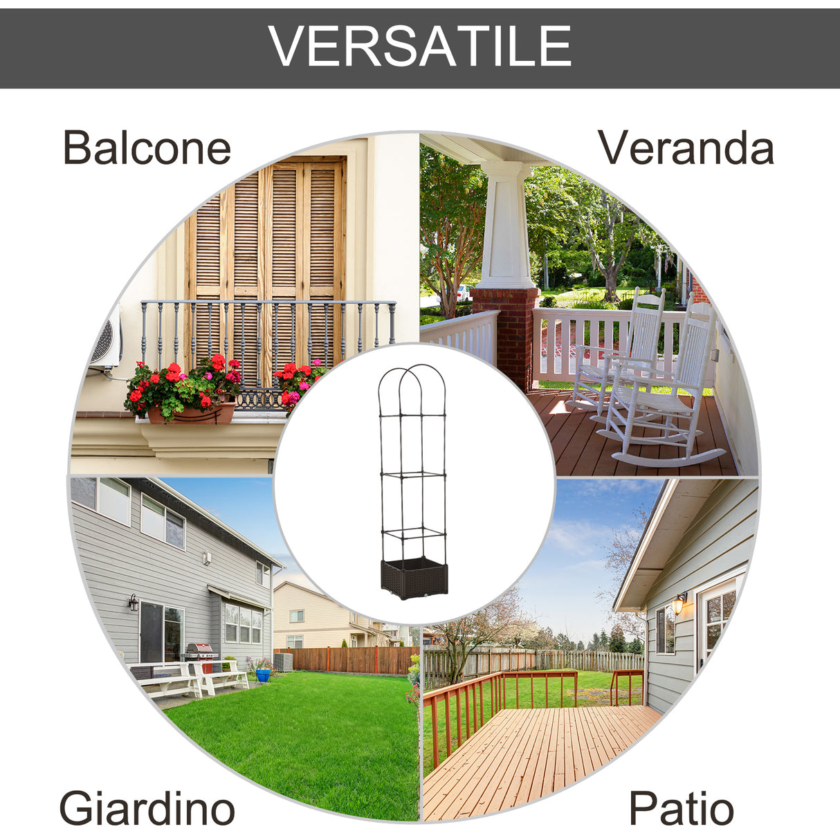 easycomfort easycomfort fioriera da esterno con vaso autoirrigante e griglia per rampicanti