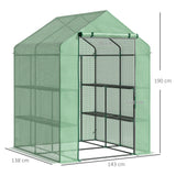 easycomfort serra da giardino con scaffali copertura in pe e porta avvolgibile 143x138x190 cm verde