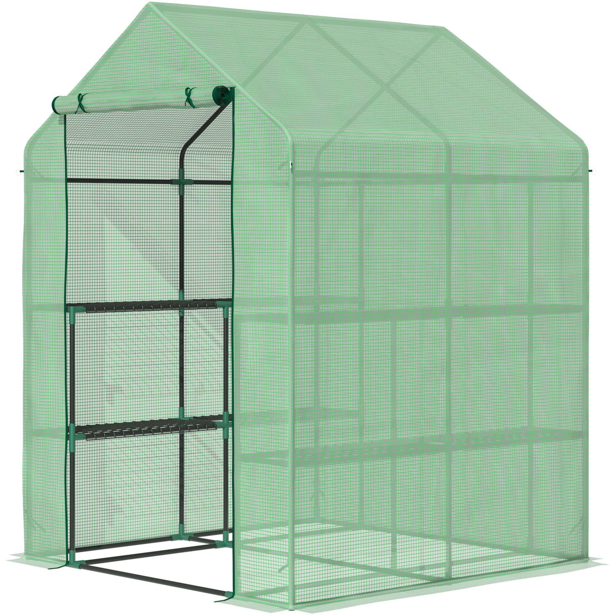 easycomfort serra da giardino con scaffali copertura in pe e porta avvolgibile 143x138x190 cm verde