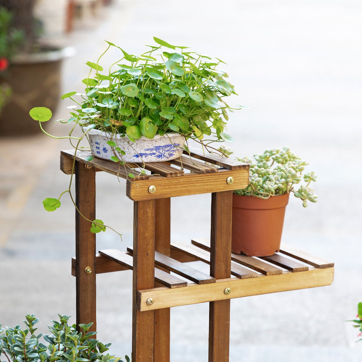 easycomfort scaffale porta piante asimmetrico a 6 livelli per giardino e casa in legno 98x28x96.5cm