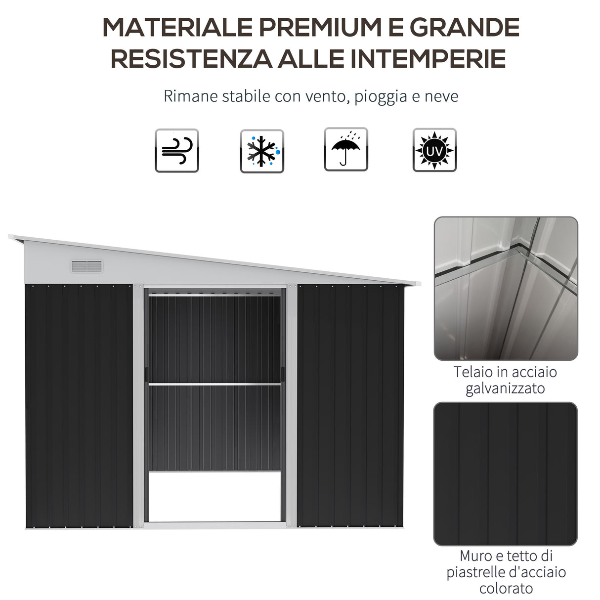 easycomfort ripostiglio da giardino con porta scorrevole in acciaio 345x280.5x169 201cm nero