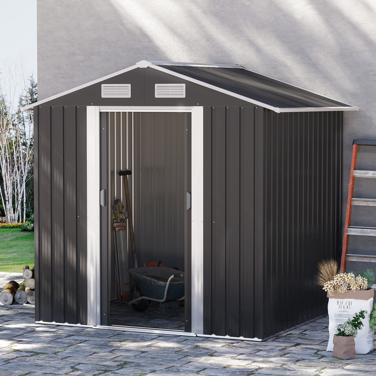 easycomfort capanno da giardino 2x1.5x1.9m in acciaio zincato doppia porta scorrevole e 4 prese d aria