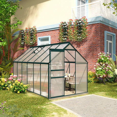 easycomfort serra da giardino in policarbonato 190x375x199cm con finestra apribile e porta scorrevole struttura in alluminio verde