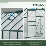 easycomfort serra da giardino in policarbonato 190x375x199cm con finestra apribile e porta scorrevole struttura in alluminio verde