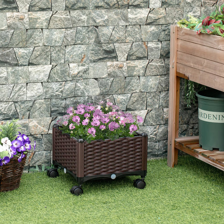 easycomfort fioriera da esterno in plastica con 4 ruote e disco auto irrigante 40x40x31.5cm