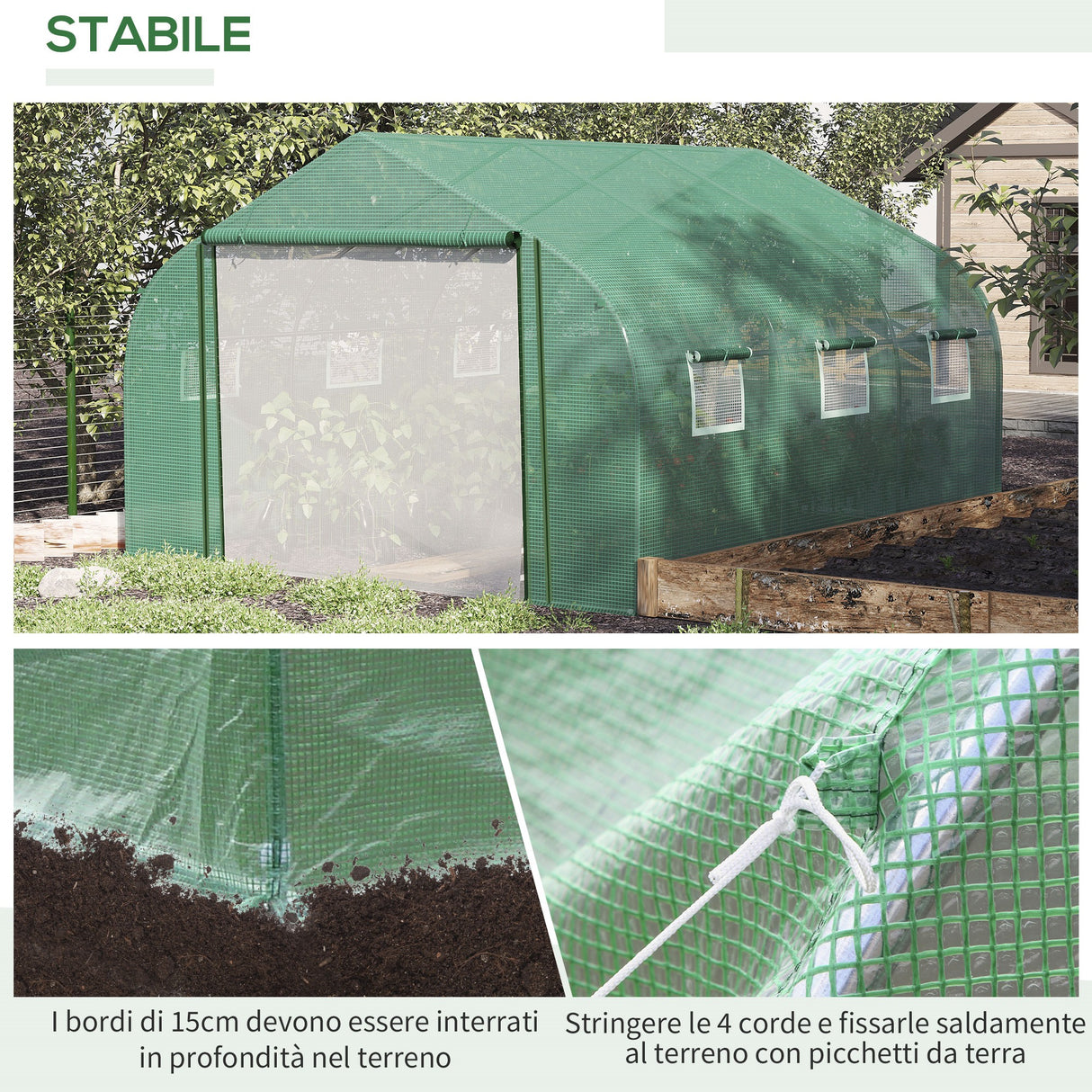 easycomfort easycomfort serra a tunnel con copertura pe e struttura in acciaio porta avvolgibile e 6 finestre 3 5x3x2m verde