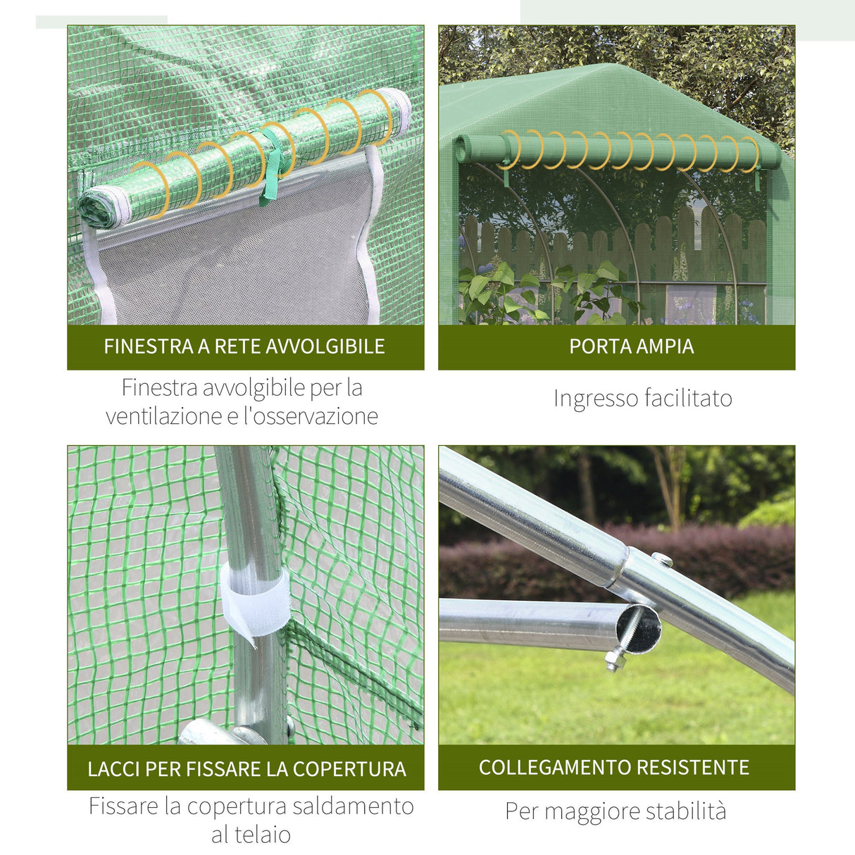 easycomfort easycomfort serra a tunnel con copertura pe e struttura in acciaio porta avvolgibile e 6 finestre 3 5x3x2m verde