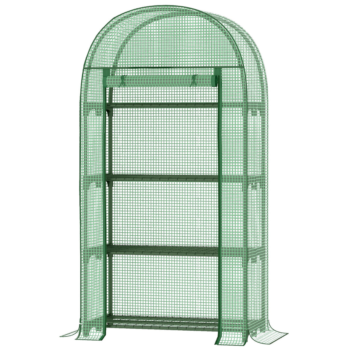 easycomfort serra da giardino con ripiani in metallo copertura in pe e porta avvolgibile 80x49x160cm verde