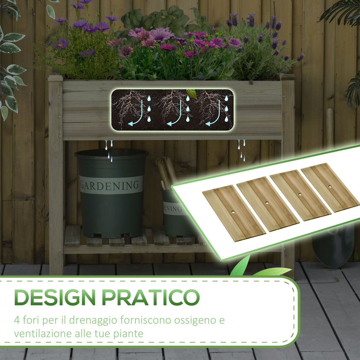 easycomfort fioriera rialzata in legno con gambe e ripiano inferiore per giardino e balcone 91x51x76cm 33183