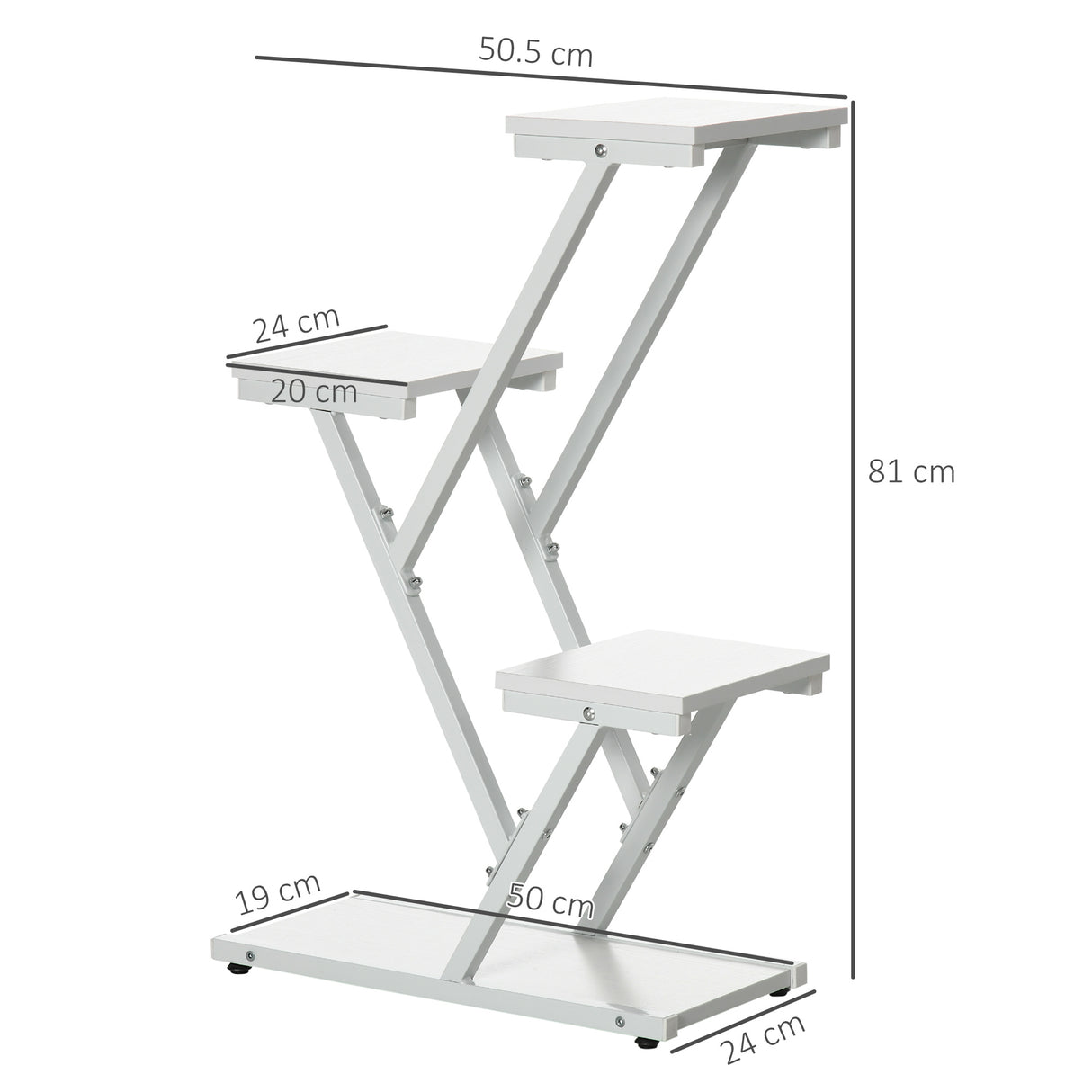 easycomfort scaletta portavasi a 4 livelli per interni ed esterni in mdf e acciaio 50.5x24x81 cm bianco