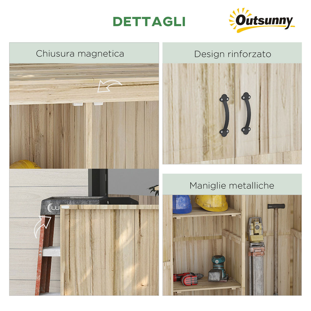 easycomfort casetta da giardino in legno di abete con 2 porte e ripiani 120x57x183cm naturale