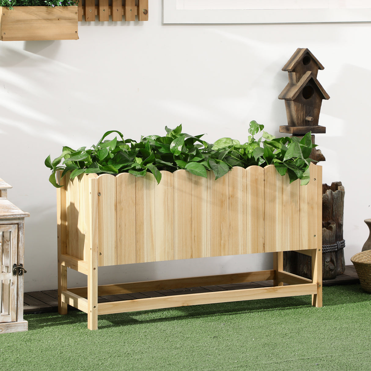 easycomfort fioriera da esterno verticale in legno con foro di drenaggio e rivestimento interno 86x30x50 cm