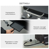 easycomfort barbecue a gas pieghevole con coperchio termometro e 2 bruciatori in acciaio 55x46.5x41cm nero