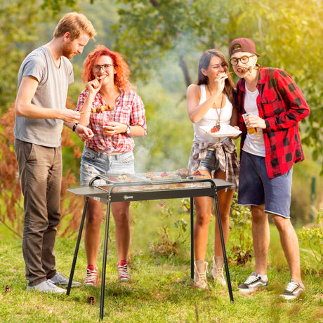 easycomfort easycomfort barbecue a carbonella con griglia e piastra in acciaio con ripiani laterali 113x59x83 5cm nero