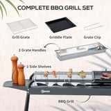 easycomfort easycomfort barbecue a carbonella con griglia e piastra in acciaio con ripiani laterali 113x59x83 5cm nero