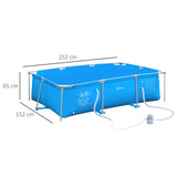 easycomfort piscina fuoriterra autoportante rigida rettangolare con filtro e valvola in acciaio e pvc blu 252x152x65cm