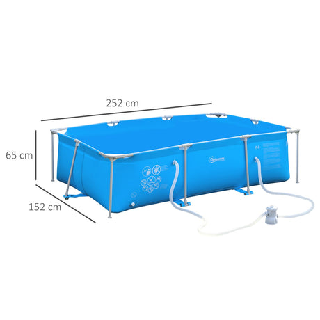 easycomfort piscina fuoriterra autoportante rigida rettangolare con filtro e valvola in acciaio e pvc blu 252x152x65cm