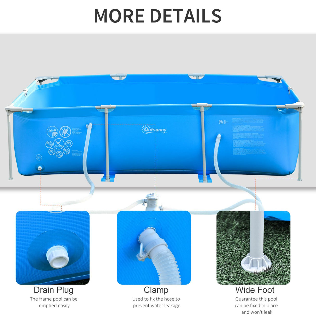 easycomfort piscina fuoriterra autoportante rigida rettangolare con filtro e valvola in acciaio e pvc blu 252x152x65cm