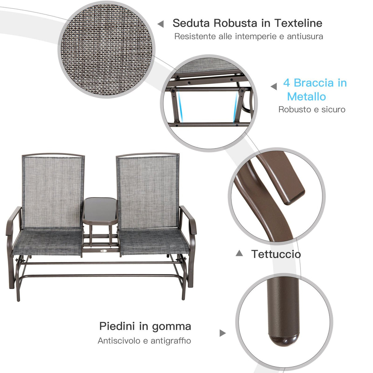 easycomfort easycomfort dondolo da giardino a due posti con tavolino marrone 81 148 100cm