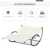 easycomfort lettino prendisole 2 posti sdraio da giardino a dondolo in metallo e textilene bianco crema