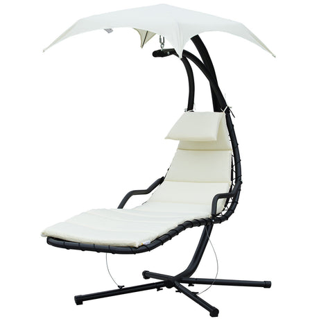 easycomfort easycomfort sdraio da giardino a dondolo relax chaise longue di lusso con tettuccio crema