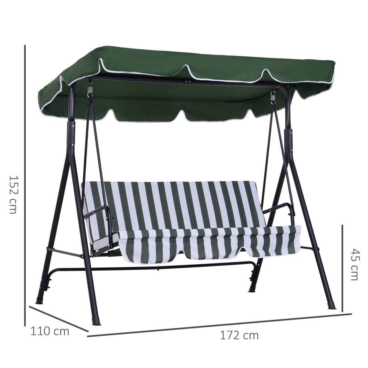 easycomfort easycomfort dondolo da giardino 3 posti con tetto e struttura in acciaio a righe verde e bianco