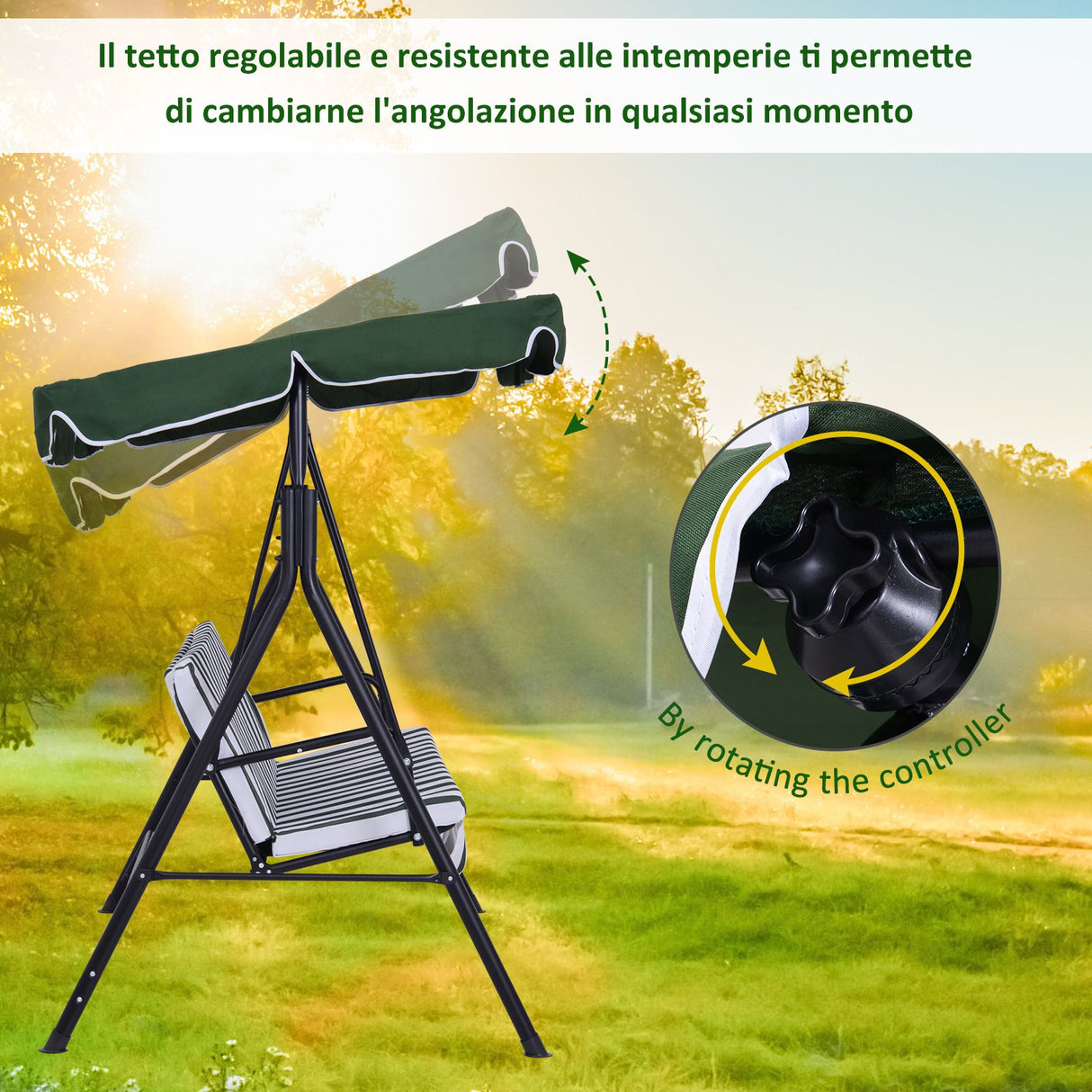 easycomfort easycomfort dondolo da giardino 3 posti con tetto e struttura in acciaio a righe verde e bianco