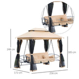 easycomfort dondolo 3 posti e lettino singolo copertura a gazebo con zanzariera e cuscini beige 256x172x248cm