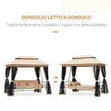 easycomfort dondolo 3 posti e lettino singolo copertura a gazebo con zanzariera e cuscini beige 256x172x248cm